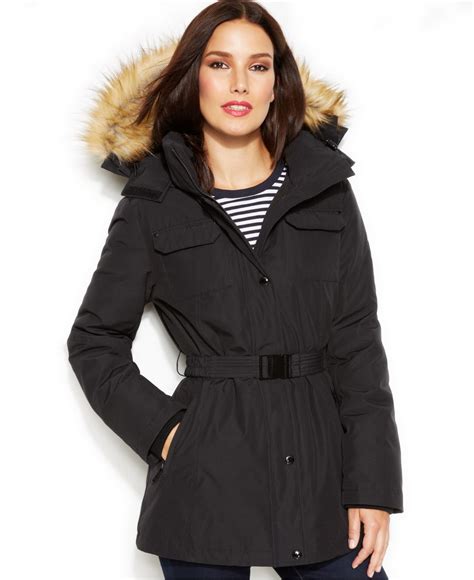 michael michael kors hooded faux fur trim puffer coat|Michael Kors insulated jacket.